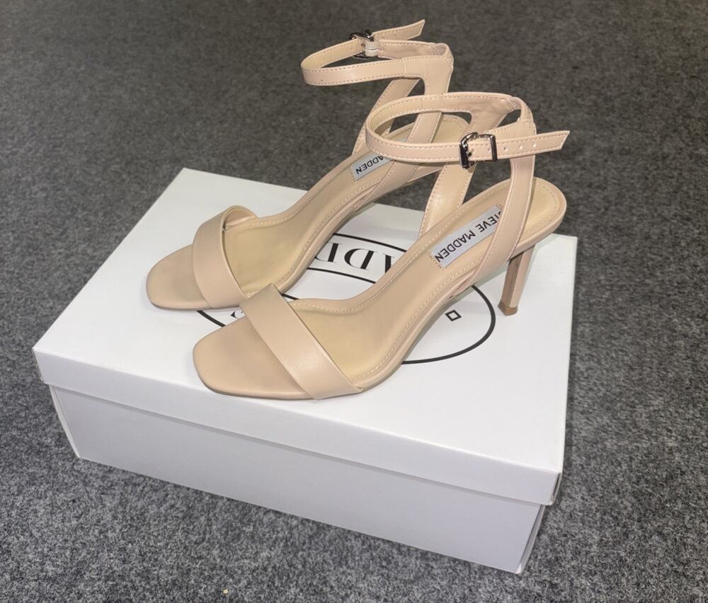 Steve Madden Stecy Heel Sandals Women’s 6.5 Ankle Strap Nude